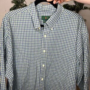 J. Crew | mens plaid green and blue cotton button down shirt